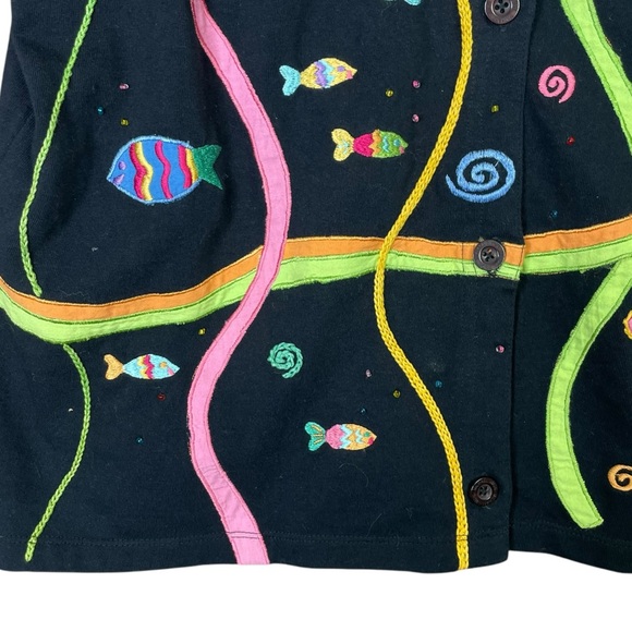 Michael Simon Lite Cardigan Embroidered Under Sea Sequins Open Front Size Medium - Picture 7 of 11